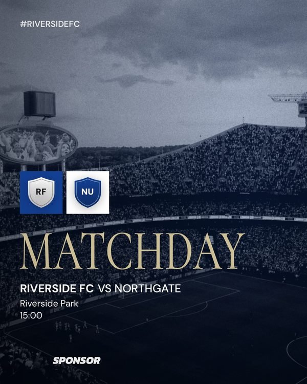 A matchday poster with the fixture over a toned stadium photograph.