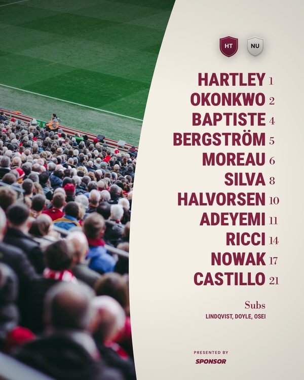 A starting eleven team sheet beside a crowd photograph.